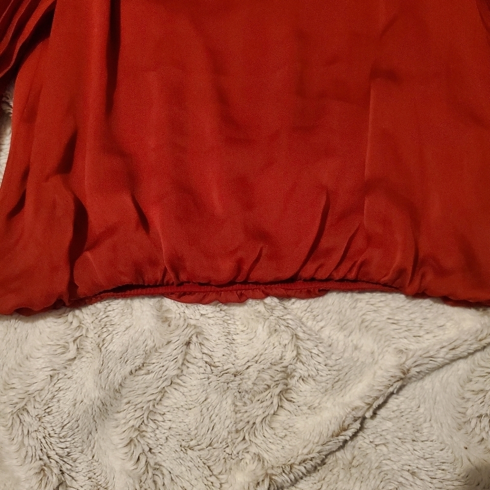 Simply Liliana Woman Elegant Blouse Red Butterfly Sleeve Sz XL Elastic Waistband - Picture 4 of 9
